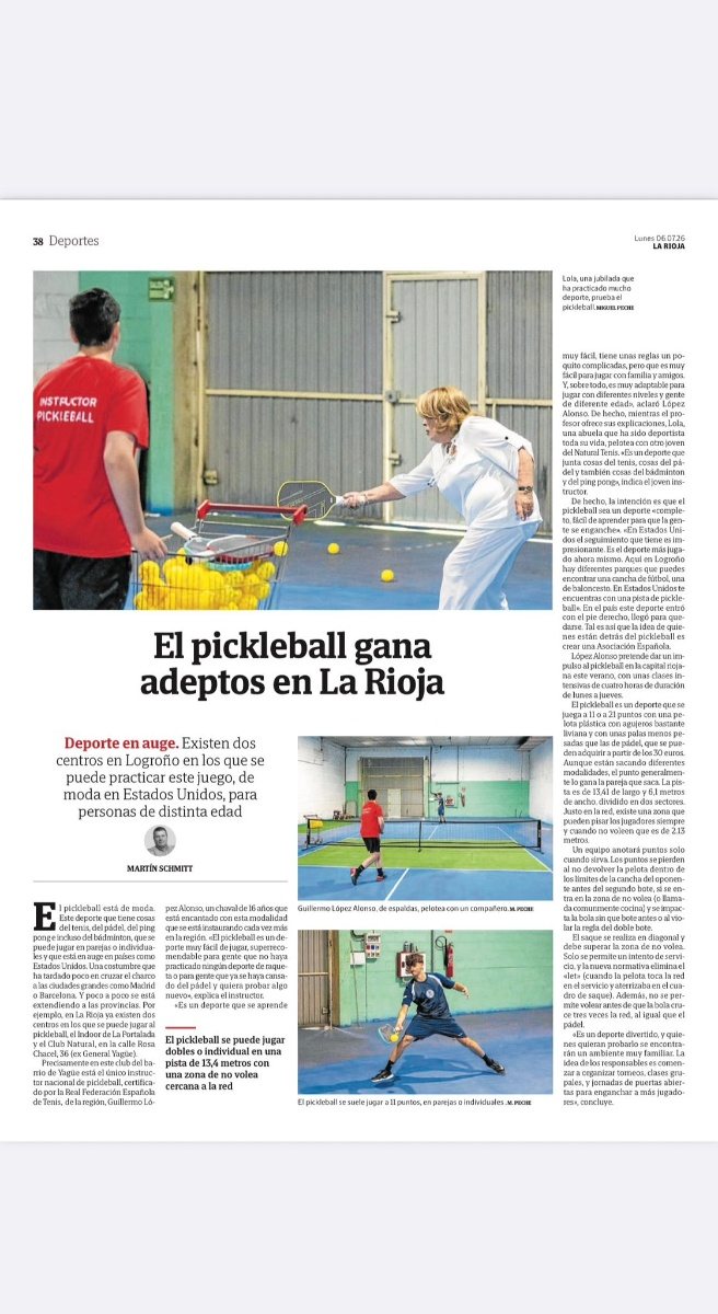 Reportaje del diario La Rioja sobre el auge del pickleball en la región