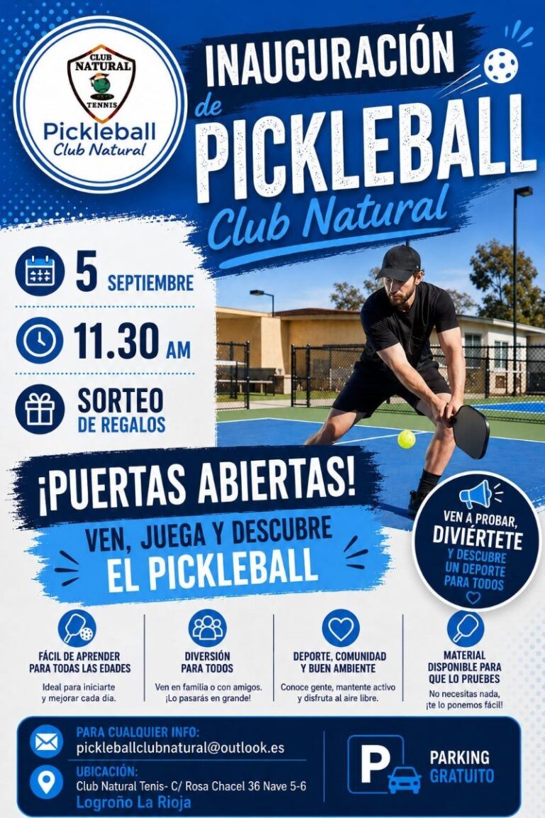 Cartel de la gran inauguración de Pickleball Club Natural