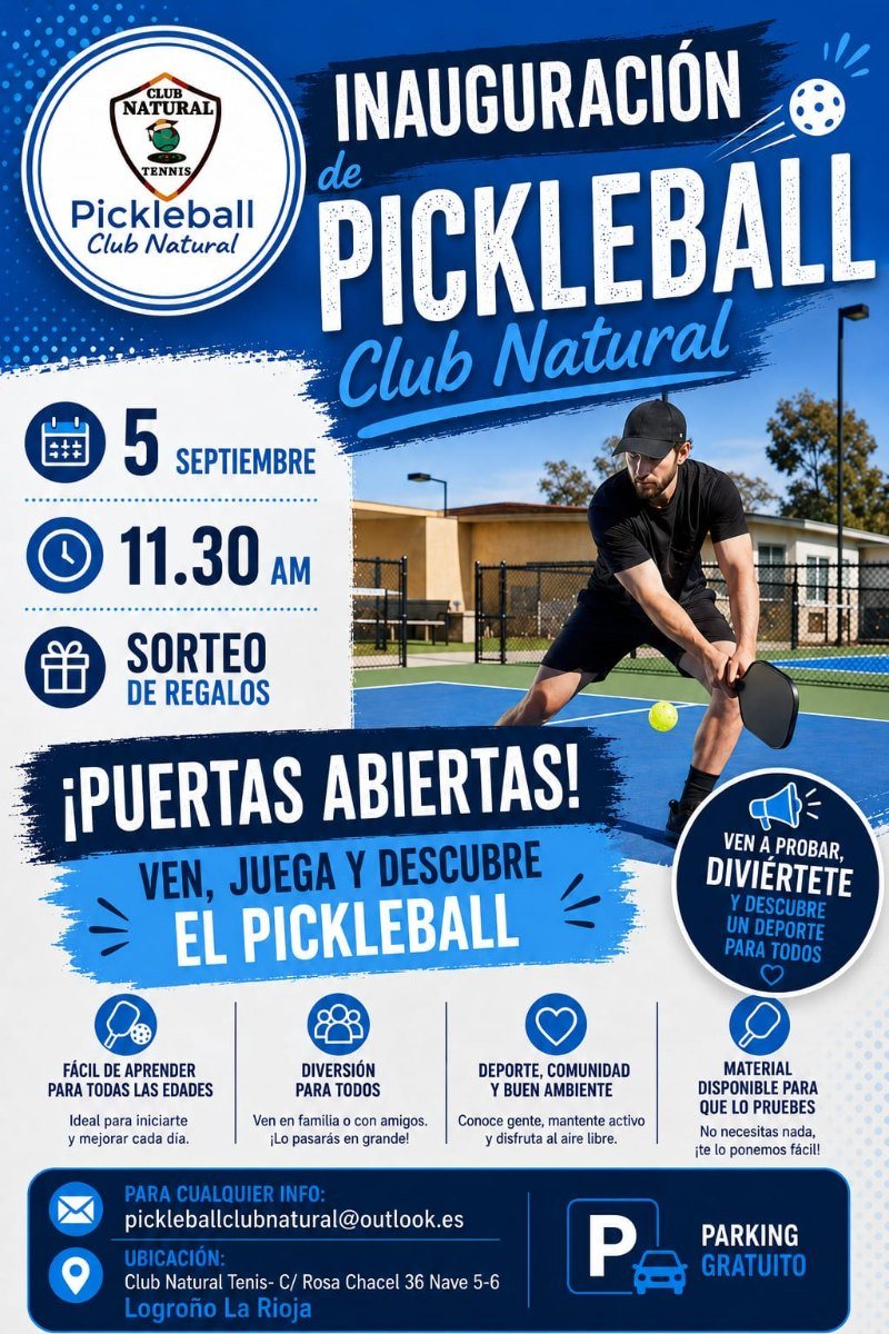 Cartel de la gran inauguración de Pickleball Club Natural
